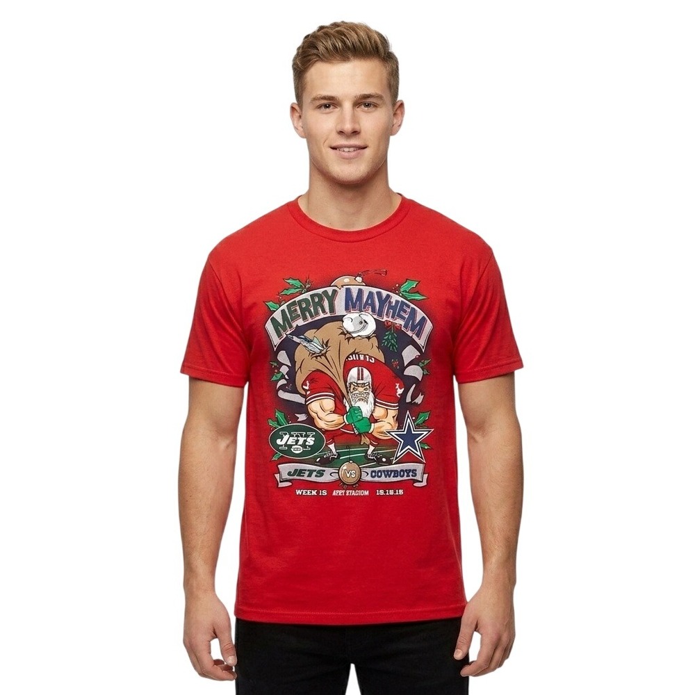 Dallas Cowboys Men's XL Red Merry Mayhem Jets vs Cowboys 2015 Christmas T-Shirt